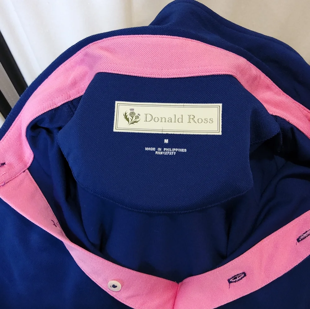 Donald Ross Golf Shirt, Blue/Pink,‎ Men's M - Picture 4 of 7